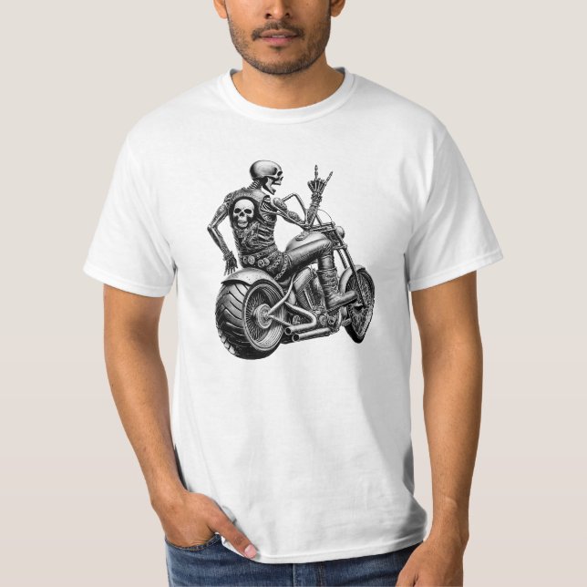 "Skull-Biker" auf heisser Maschine T Shirt (Framsida)