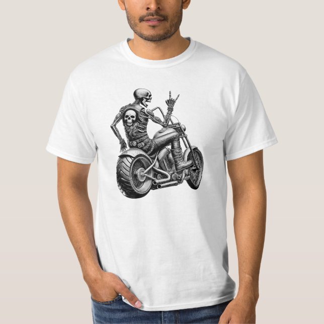 "Skull-Biker" auf Motorrad T Shirt (Framsida)