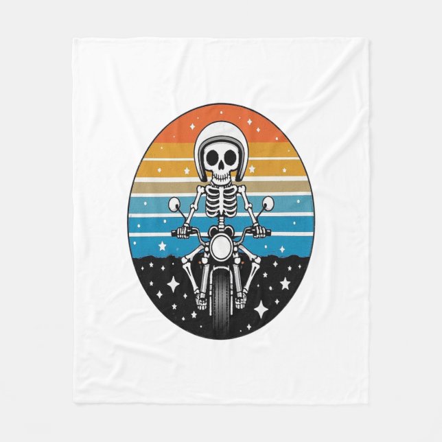 Skull Biker Flame Winged Motorcykel Fleecefilt (Framsidan)