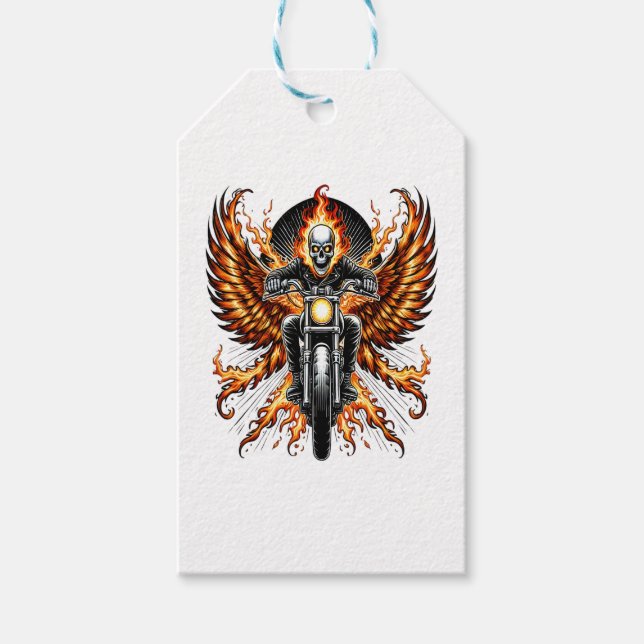 Skull Biker Flame Winged Motorcykel Presentetikett (Framsidan)