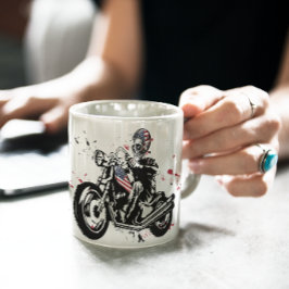 Skull-Biker med American Flagga Helmet Kaffemugg