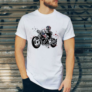Skull-Biker med American Flagga Helmet T-Shirt