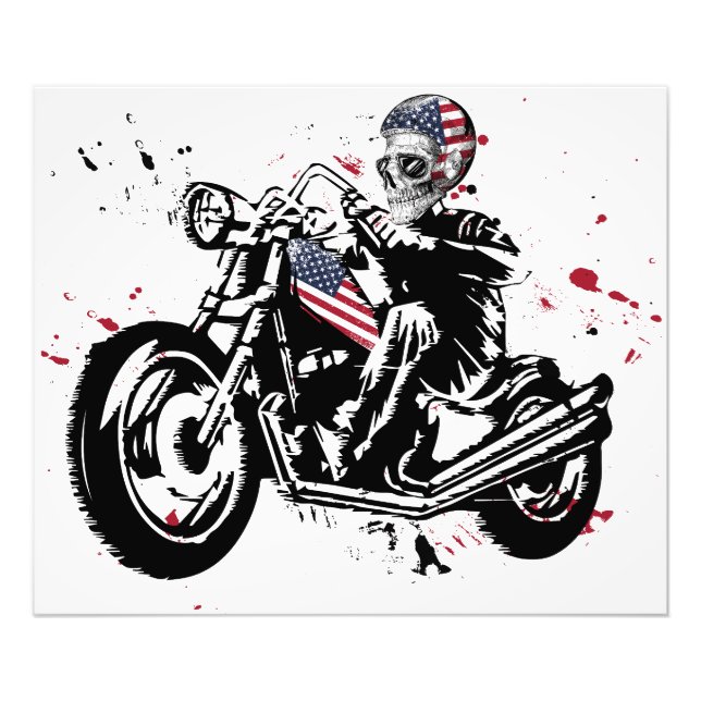 Skull-Biker medamerikansk Flagga Fototryck (Framsidan)