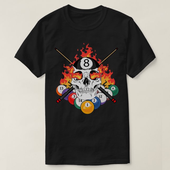 Skull Billiard Cue Bal för Underbara Bassäng-bilja T Shirt (Design framsida)