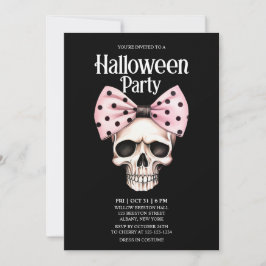 Skull Black Dots Bow Rosa Horror Halloween fest Inbjudningar