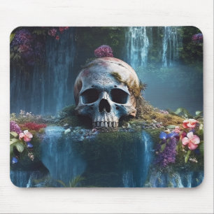 Skull bland vattenfall och blommor (avoupage) musmatta