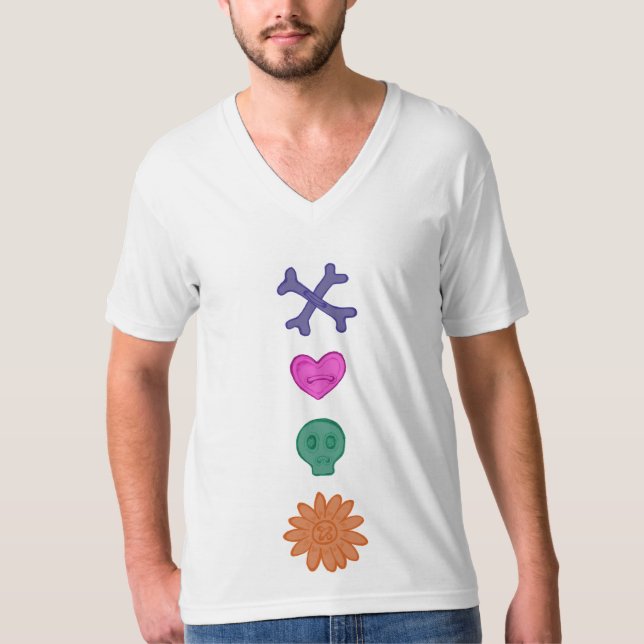 Skull, blomma, hjärta, ben, krämer T-Shirt (Framsida)
