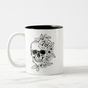 Skull Blommigt Art Två-Tonad Mugg