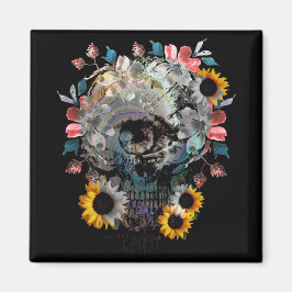 SKULL BLOMMIGT FLOWERS MAGNET