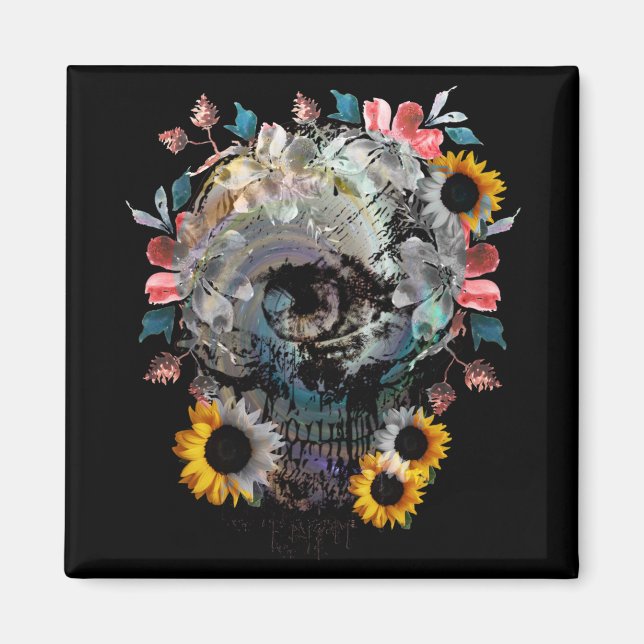 SKULL BLOMMIGT FLOWERS MAGNET (Framsidan)