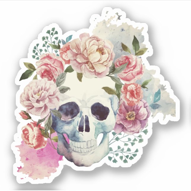Skull-blommigt Klistermärken (Framsida)