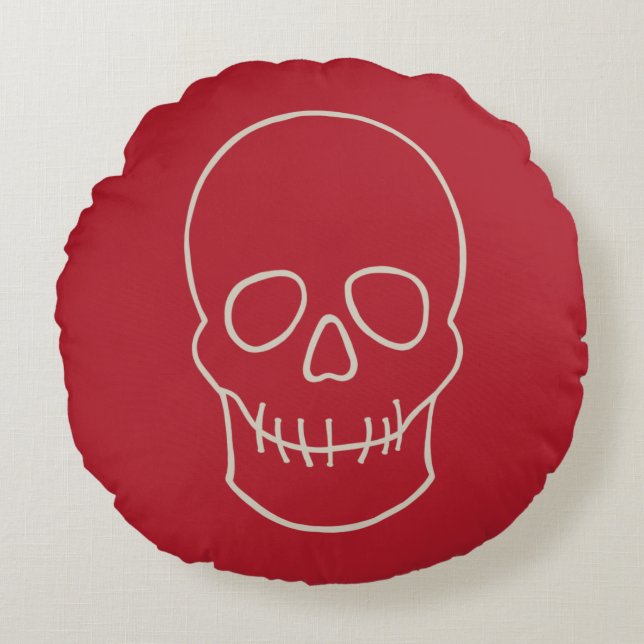 Skull - Blood Red och Bone White Rund Kudde (Framsidan)
