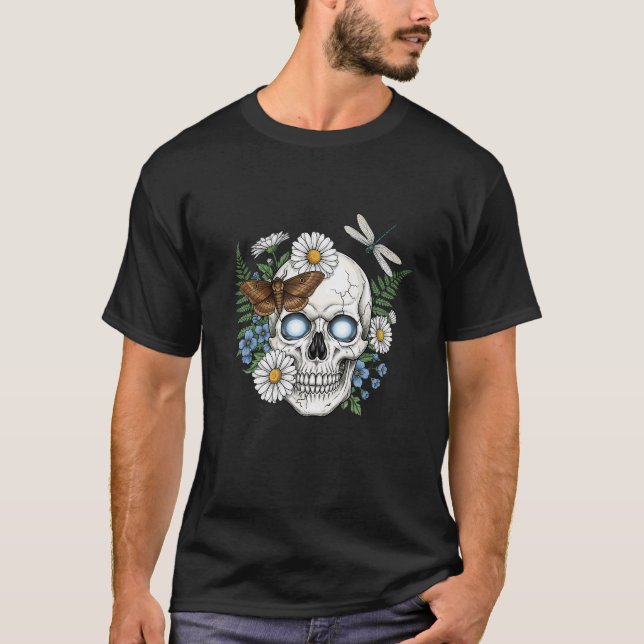 Skull Bloom Botanical Natt T Shirt (Framsida)