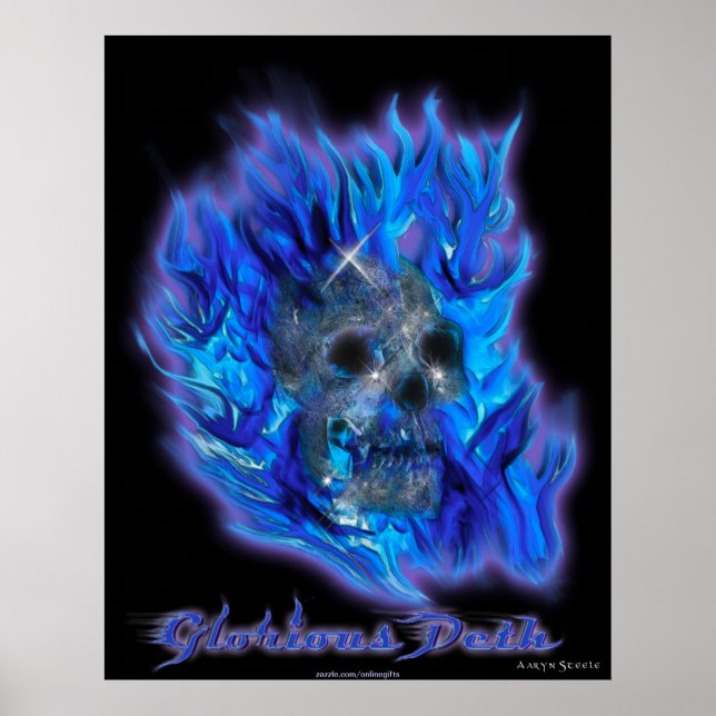 SKULL & BLUE FLAMES Aaryn Steele Art Poster (Framsidan)