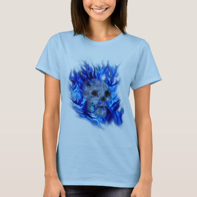 SKULL & BLUE FLAMES Aaryn Steele Art Top T-shirt (Framsida)