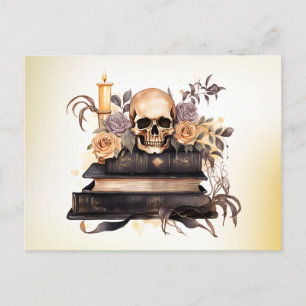 Skull Bokar Grått och Guld Ro Grönt Halloween Helg Vykort