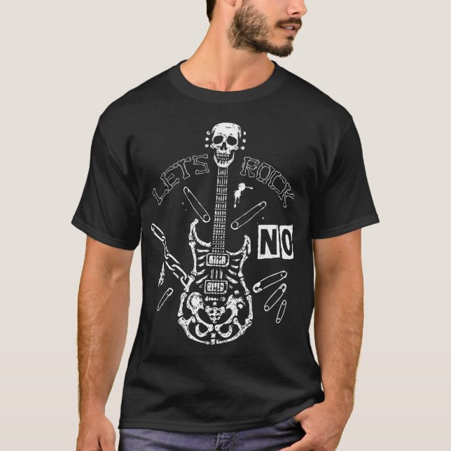 Skull Bone Guitar Black T Shirt (Framsida)