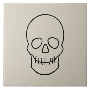 Skull - Bone White och Fladdermus Black Kakelplatta