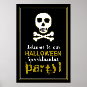 Skull & boner, välkomsttecken för Guld Halloween Poster