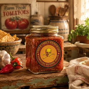 Skull & Bones Carolina Reaper Salsa Etikettmall Runt Klistermärke