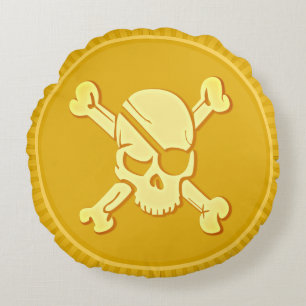 Skull & Bones Pirat Dubloon Coin Treasure Rund Kudde