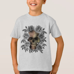 SKULL BOUQUET FLOWERS BLACK AND WHITE T SHIRT