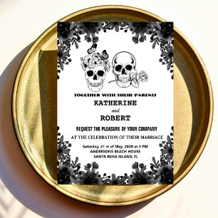 Skull Bröllop Halloween Sugar Gothic Blommigt Inbjudningar