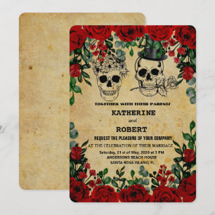 Skull Bröllop Halloween Sugar Gothic Blommigt Invi Inbjudningar
