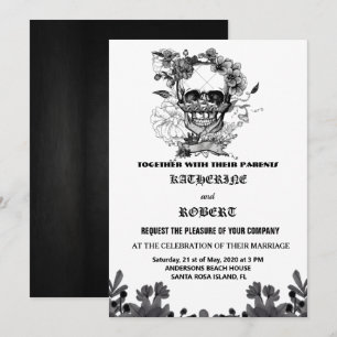 Skull Bröllop Halloween Sugar Gothic Blommigt Invi Inbjudningar