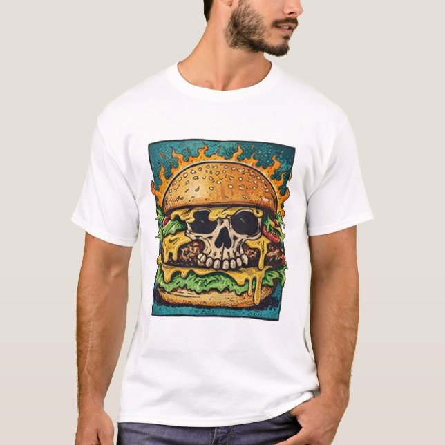 Skull Burger Monster Art T Shirt (Framsida)