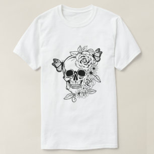Skull Butterfly Blommigt Art T Shirt
