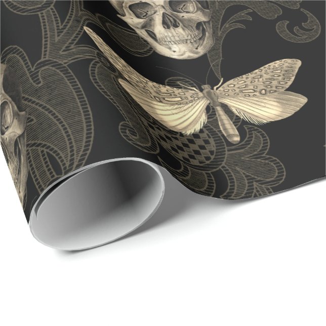 Skull & Butterfly Brown Snöre Wrapping Papper Presentpapper (Rullad Hörn)