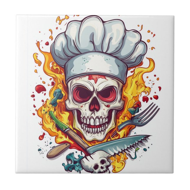 Skull Chef Kitchen Master Kakelplatta (Framsidan)
