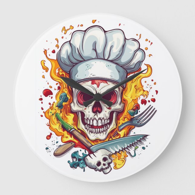 Skull Chef Kitchen Master Stor Klocka (Framsida)