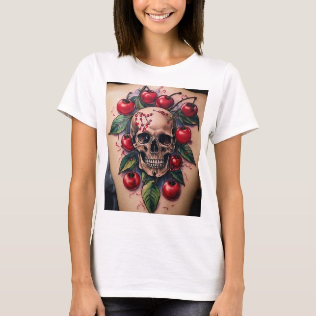 Skull Cherries Tattoto: A Bold Blend Blend of Beau T Shirt (Framsida)