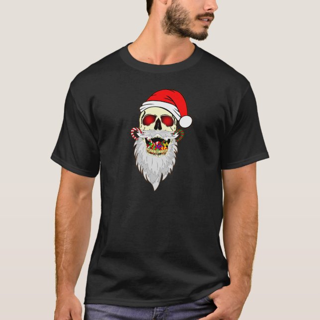 Skull Christmas Santa Claus 1# T Shirt (Framsida)