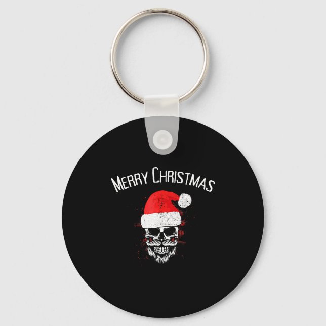 Skull Christmas Santa - Creepy Christmas  Nyckelring (Framsida)