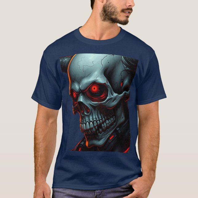 Skull Comics Style Illustration Fantasy Art T Shirt (Framsida)