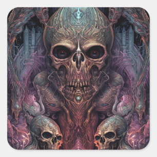 Skull Creepy Surreal Horror Art Fyrkantigt Klistermärke
