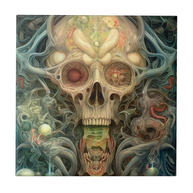 Skull Creepy Surreal Horror Art Kakelplatta (Framsidan)