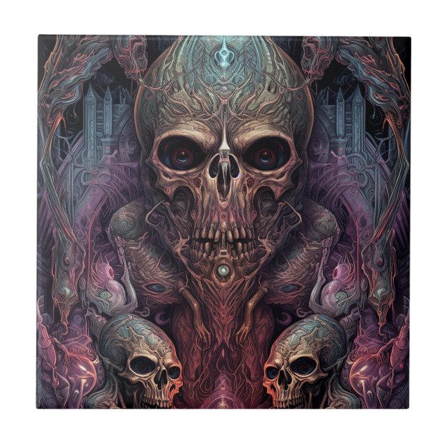 Skull Creepy Surreal Horror Art Kakelplatta (Framsidan)