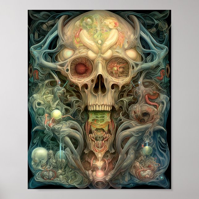 Skull Creepy Surreal Horror Art Poster (Framsidan)
