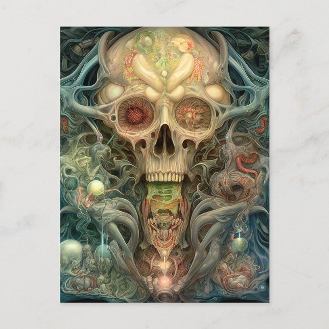 Skull Creepy Surreal Horror Art Vykort (Framsida)