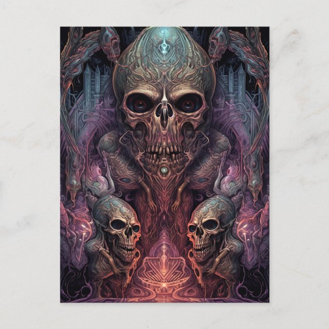 Skull Creepy Surreal Horror Art Vykort (Framsida)