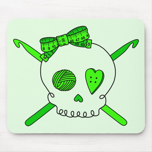 Skull & Crochet Krok (grön bakgrund för kalk) Musmatta (Framsidan)