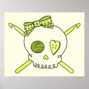 Skull & Crochet Krok (Gultens bakgrund) Poster
