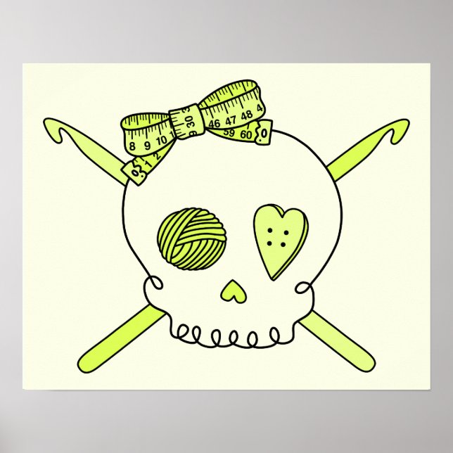 Skull & Crochet Krok (Gultens bakgrund) Poster (Framsidan)