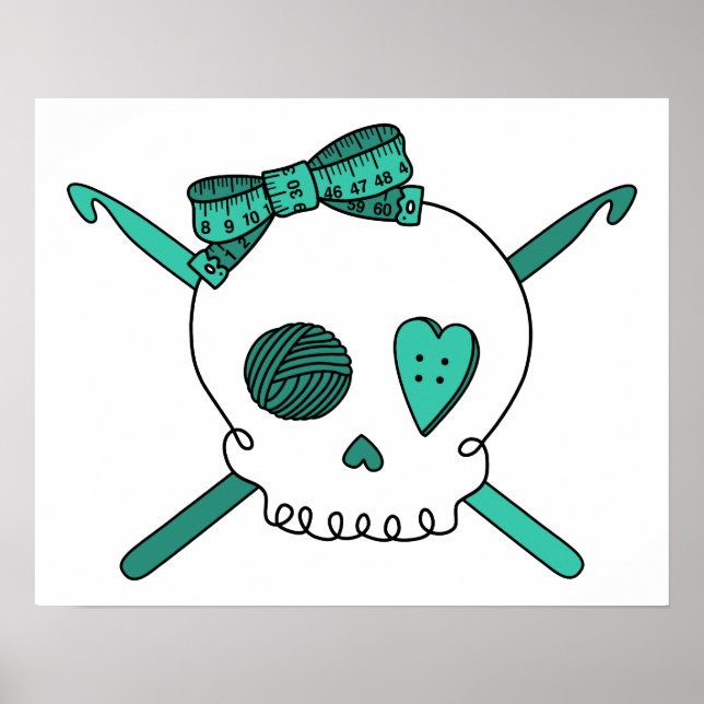 Skull & Crochet Krok (turkos) Poster (Framsidan)