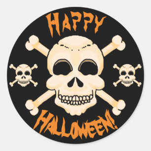 Skull & Crossbone Halloween Stickers Runt Klistermärke