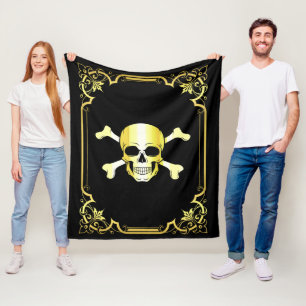 Skull Crossbone/Jolly Roger/Pirat/guld/Black Fle Fleecefilt